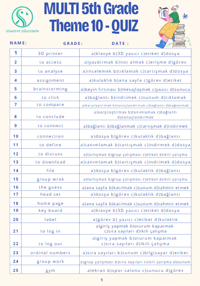 Multi English 5 - Theme 10 QUIZ